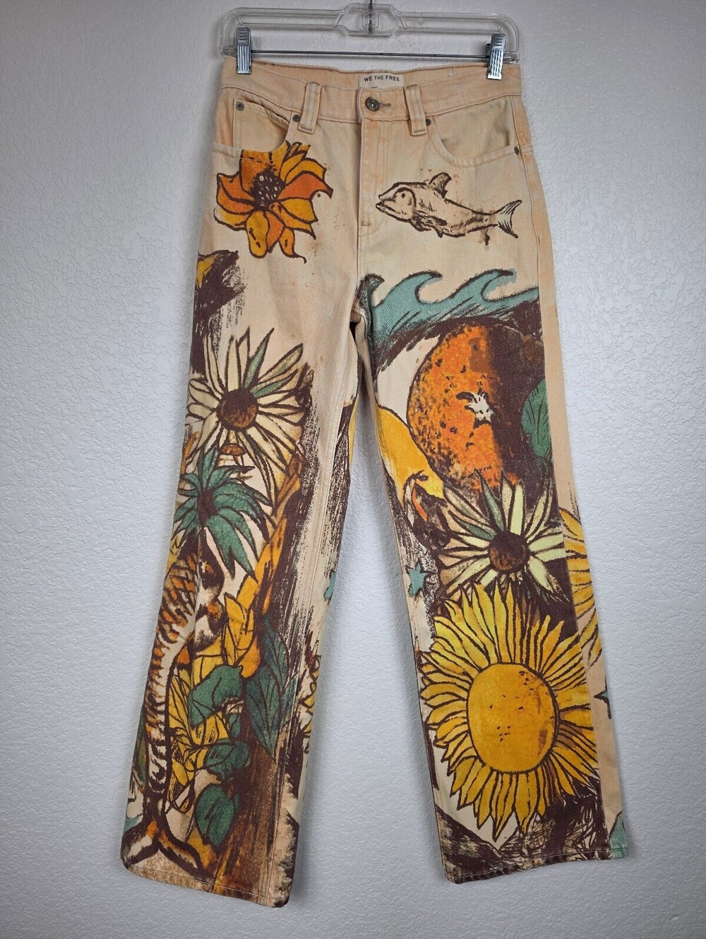 WE THE FREE People Floral Print Wide-Leg Jeans Size 24